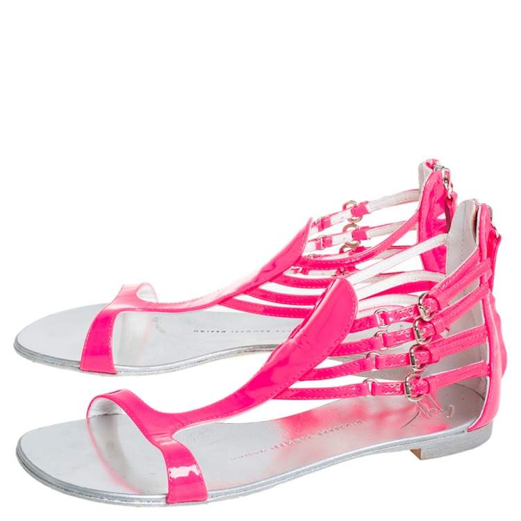 Pre Owned Giuseppe Zanotti Pink Patent Leather  T-strap Flat Sandals Size 36