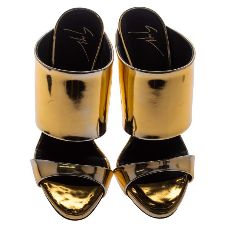Pre Owned Giuseppe Zanotti Metallic Gold Leather Andrea Open Toe Sandals Size 37
