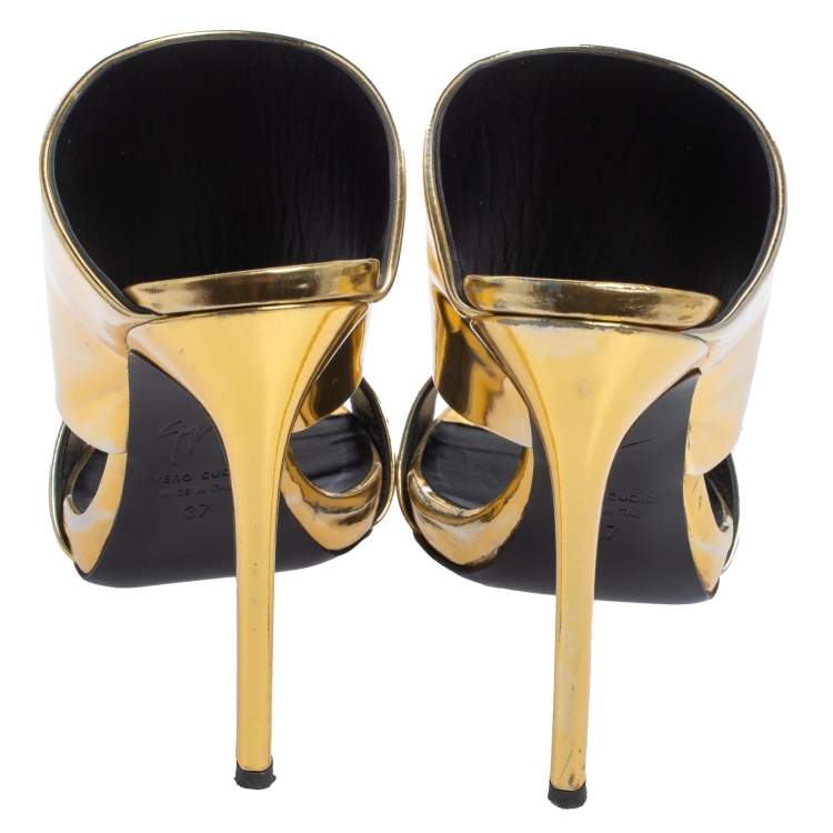 Pre Owned Giuseppe Zanotti Metallic Gold Leather Andrea Open Toe Sandals Size 37
