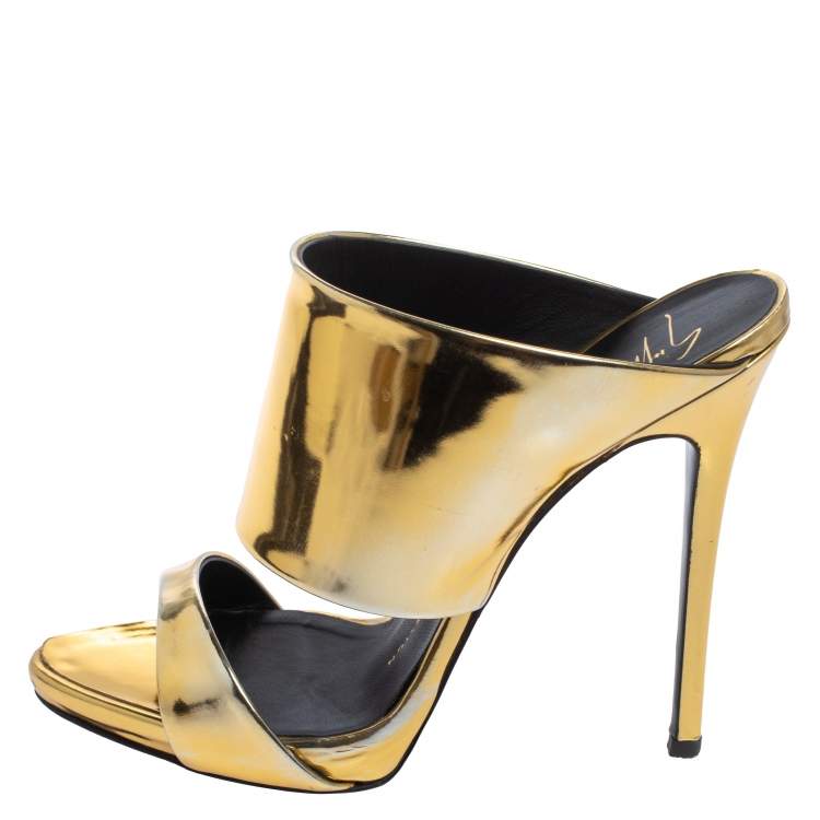 Pre Owned Giuseppe Zanotti Metallic Gold Leather Andrea Open Toe Sandals Size 37