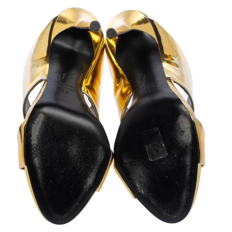 Pre Owned Giuseppe Zanotti Metallic Gold Leather Andrea Open Toe Sandals Size 37