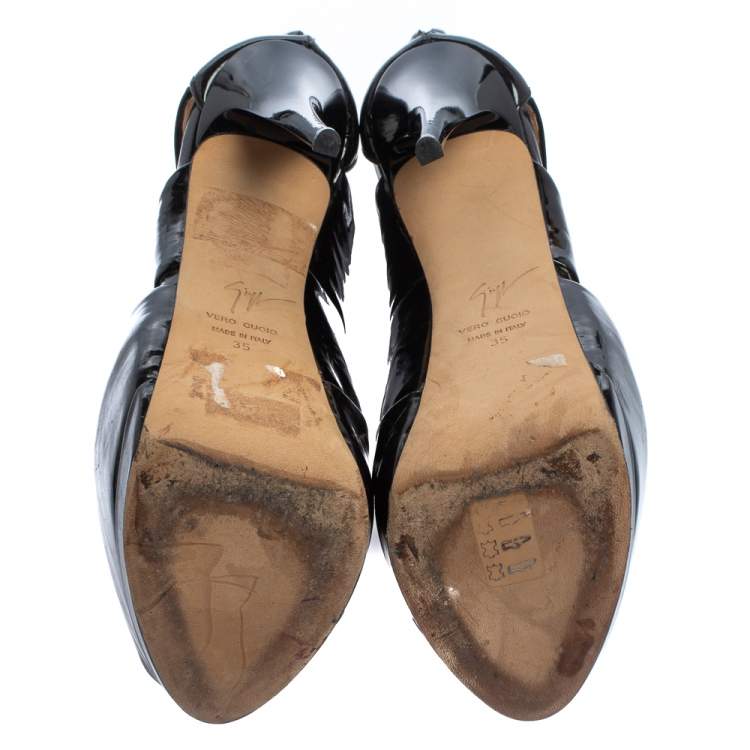 Pre Owned Giuseppe Zanotti Black Patent Leather Peep Toe Platform Ankle Boots Size 35 