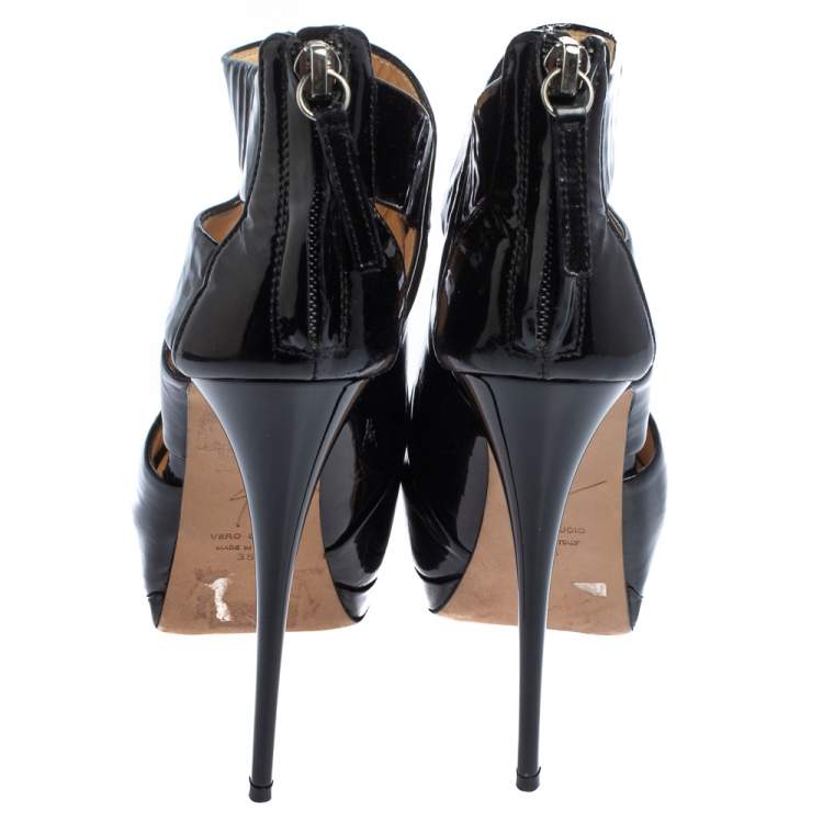 Pre Owned Giuseppe Zanotti Black Patent Leather Peep Toe Platform Ankle Boots Size 35 