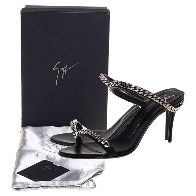 Pre Owned Giuseppe Zanotti Black Leather And Chain Embellishment Sandals Size 41