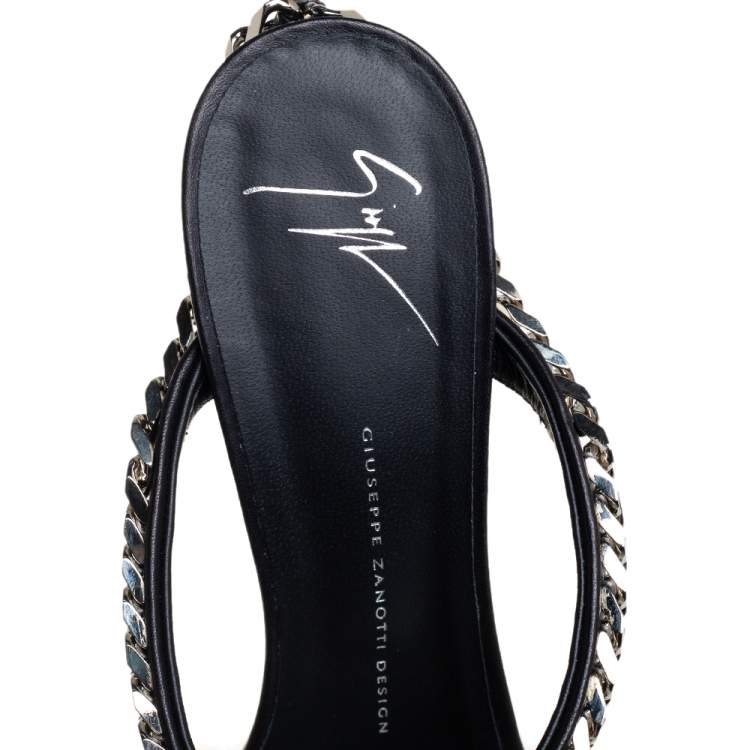 Pre Owned Giuseppe Zanotti Black Leather And Chain Embellishment Sandals Size 41