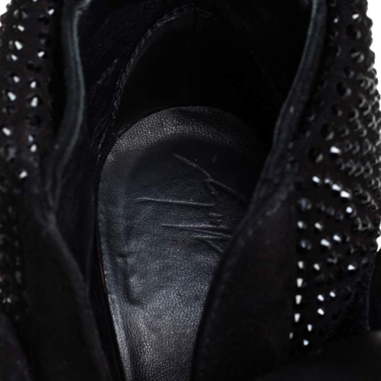 Pre Owned Giuseppe Zanotti Suede And Crystal Embellished High-Top Wedge Sneakers Size 39