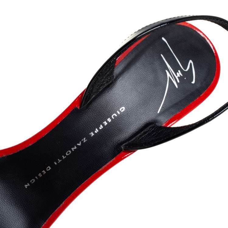 Pre Owned Giuseppe Zanotti Black Patent Leather Open Toe Slingback Sandals Size 38.5