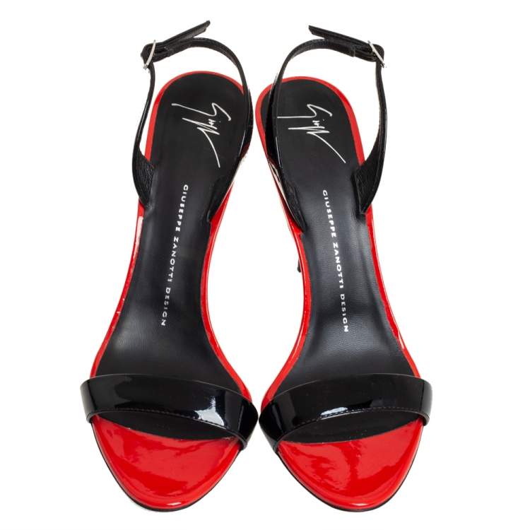 Pre Owned Giuseppe Zanotti Black Patent Leather Open Toe Slingback Sandals Size 38.5