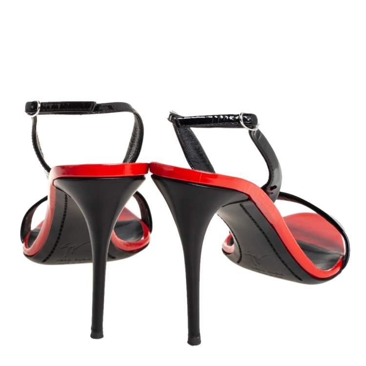 Pre Owned Giuseppe Zanotti Black Patent Leather Open Toe Slingback Sandals Size 38.5