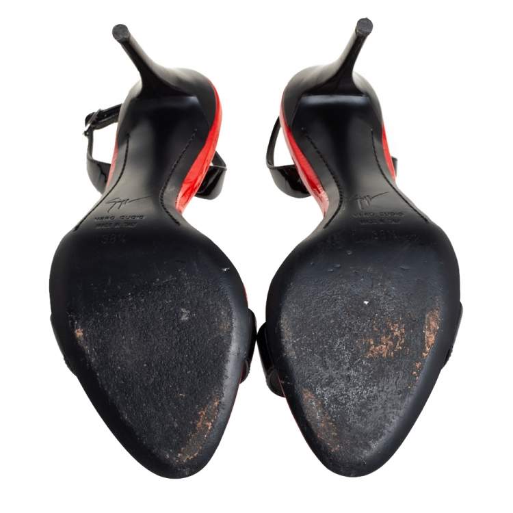 Pre Owned Giuseppe Zanotti Black Patent Leather Open Toe Slingback Sandals Size 38.5