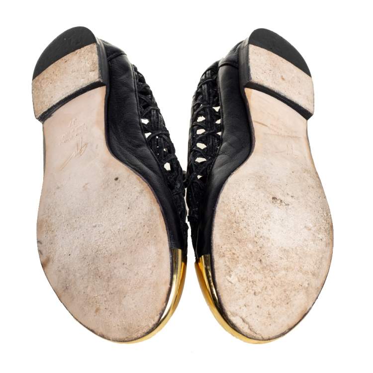 Pre Owned Giuseppe Zanotti Gold Leather Cap Toe  Slip On Loafers Size 37