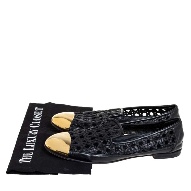 Pre Owned Giuseppe Zanotti Gold Leather Cap Toe  Slip On Loafers Size 37