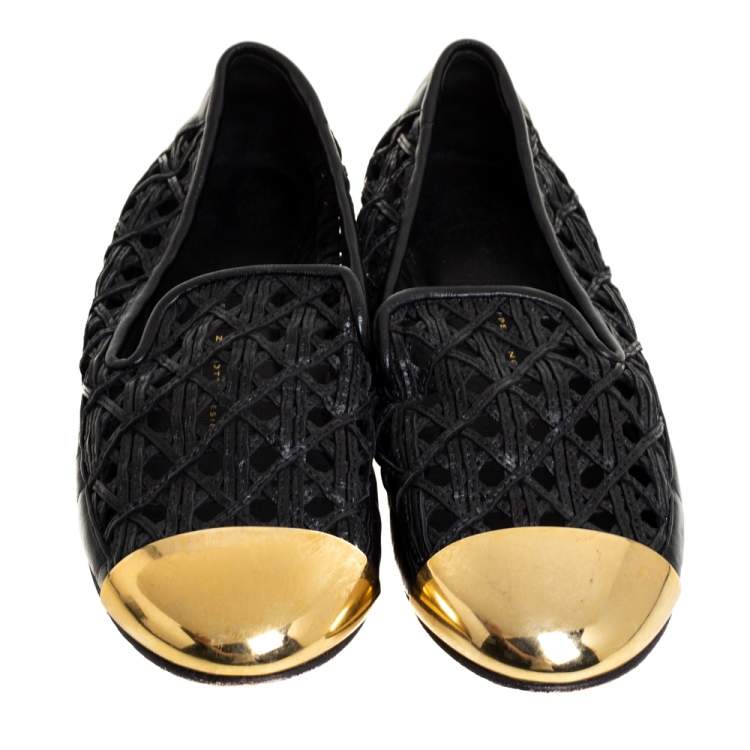 Pre Owned Giuseppe Zanotti Gold Leather Cap Toe  Slip On Loafers Size 37