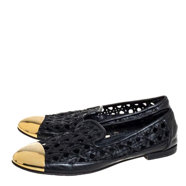 Pre Owned Giuseppe Zanotti Gold Leather Cap Toe  Slip On Loafers Size 37