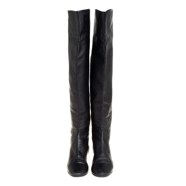 Pre Owned Giuseppe Zanotti Black Leather Knee Length Boots Size 39