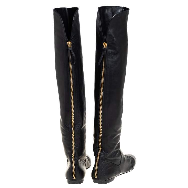 Pre Owned Giuseppe Zanotti Black Leather Knee Length Boots Size 39