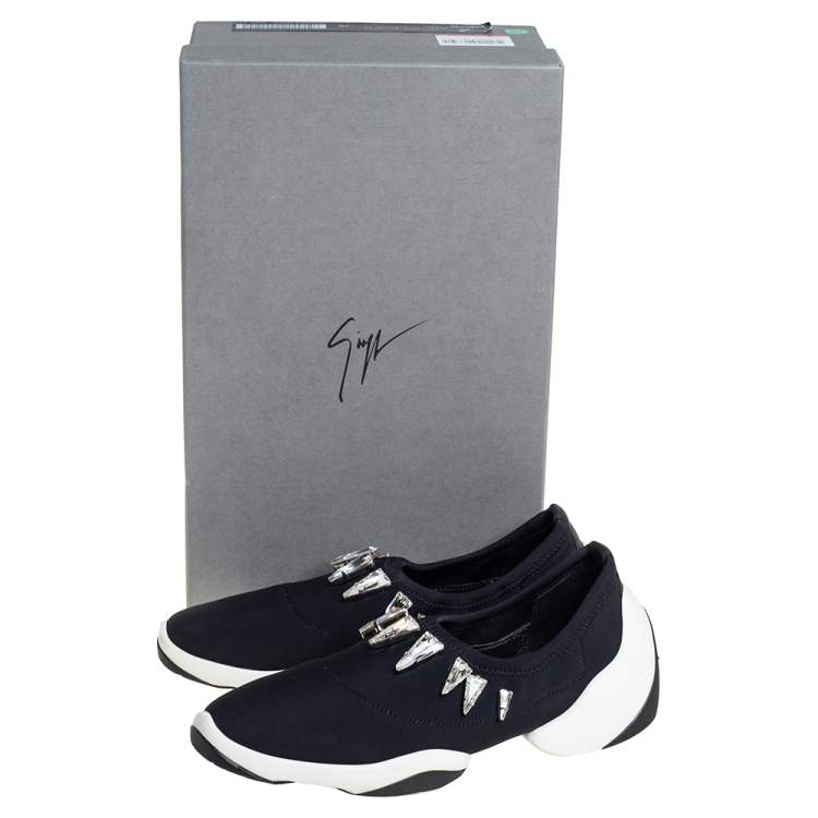 Pre Owned Giuseppe Zanotti Black Fabric Light Jump Lts Crystal Embellished Sneakers Size 38