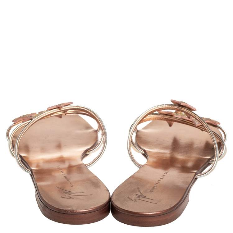 Pre Owned Giuseppe Zanotti Metallic Bronze Leather Star Slide Sandals Size 40