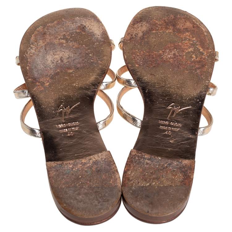 Pre Owned Giuseppe Zanotti Metallic Bronze Leather Star Slide Sandals Size 40