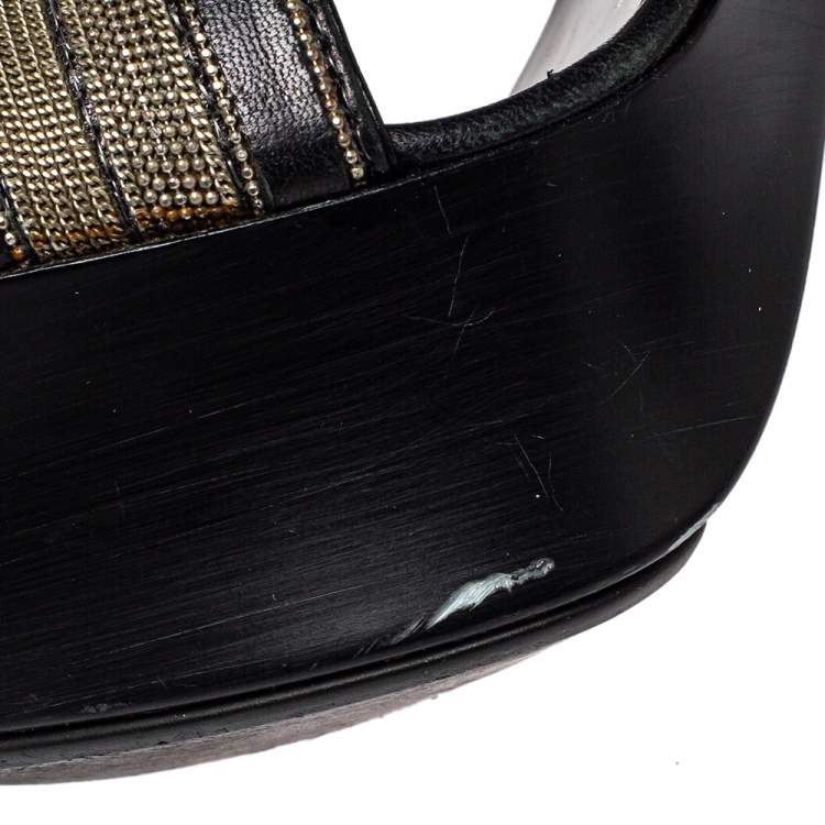 Pre Owned Giuseppe Zanotti Black Leather And Chain Crisscross Sandals Size 38