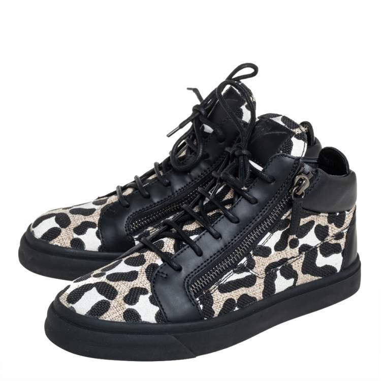 Pre Owned Giuseppe Zanotti Black/White Leather And Canvas High Top Sneaker Size 39