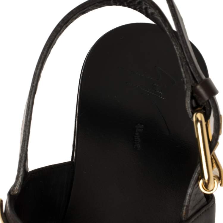 Pre Owned Giuseppe Zanotti Black Leather Jason Sling Buckle Flat Sandals Size 40