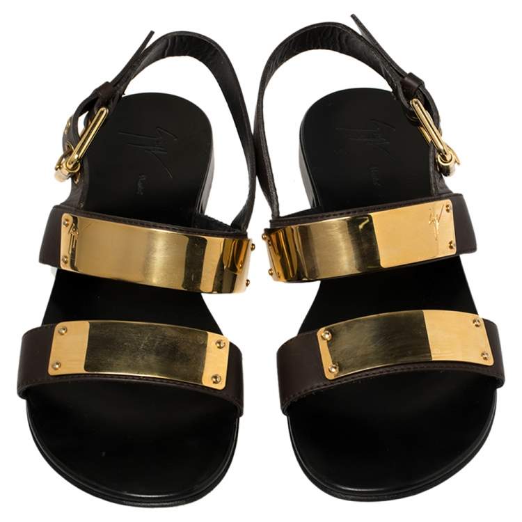 Pre Owned Giuseppe Zanotti Black Leather Jason Sling Buckle Flat Sandals Size 40
