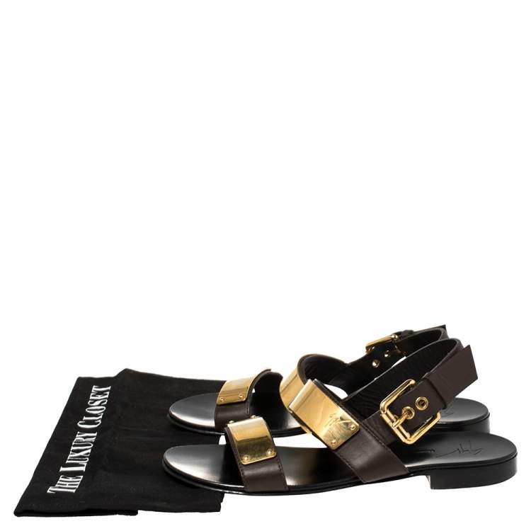 Pre Owned Giuseppe Zanotti Black Leather Jason Sling Buckle Flat Sandals Size 40