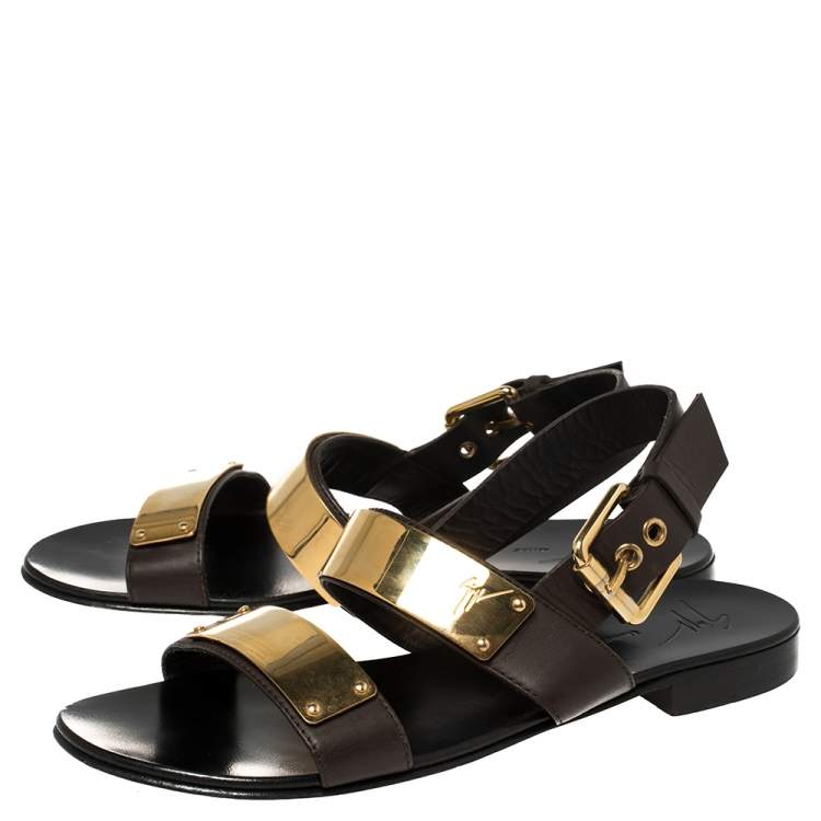 Pre Owned Giuseppe Zanotti Black Leather Jason Sling Buckle Flat Sandals Size 40