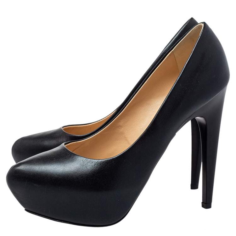Pre Owned Giuseppe Zanotti Black Leather Platform Pumps Size 36.5
