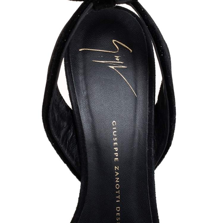 Pre Owned Giuseppe Zanotti Black Velvet Platform Ankle Strap Sandals Size 38