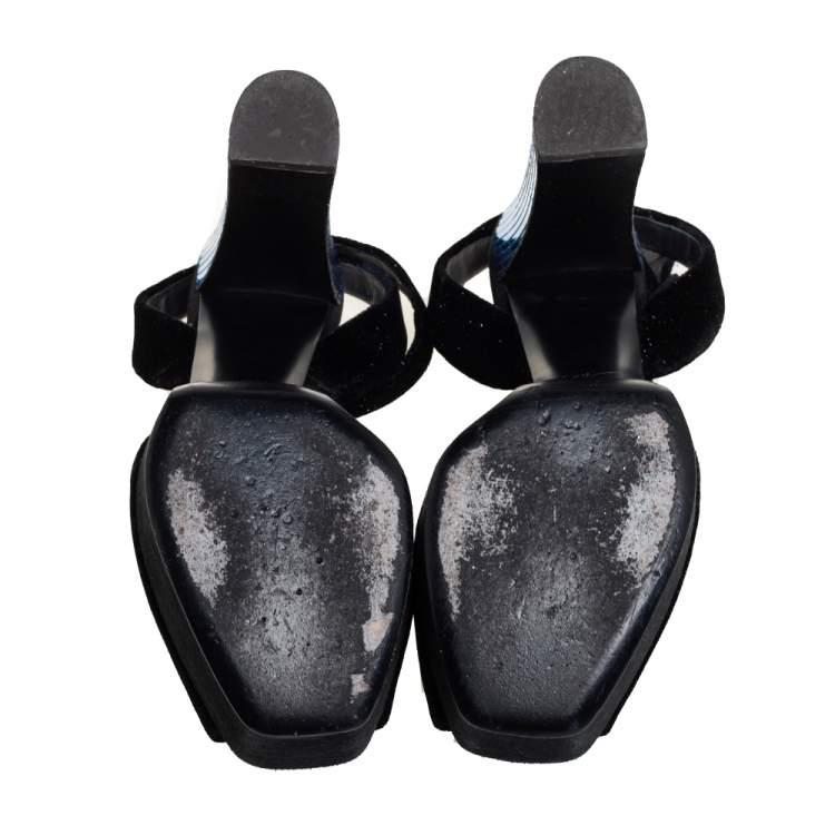Pre Owned Giuseppe Zanotti Black Velvet Platform Ankle Strap Sandals Size 38
