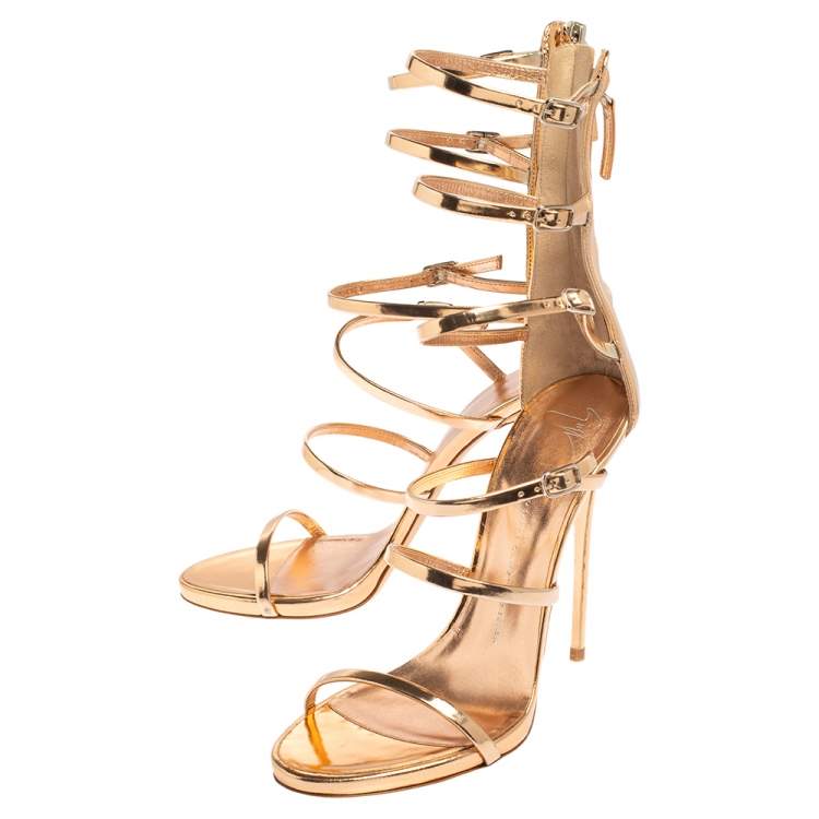 Pre Owned Giuseppe Zanotti Peach Patent Leather Alien Siutta Sandals Size 39.5 