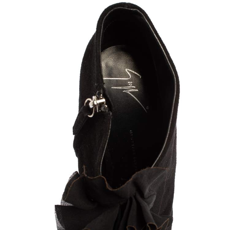Pre Owned Giuseppe Zanotti Black Suede Peep Toe Ankle Boots Size 39.5
