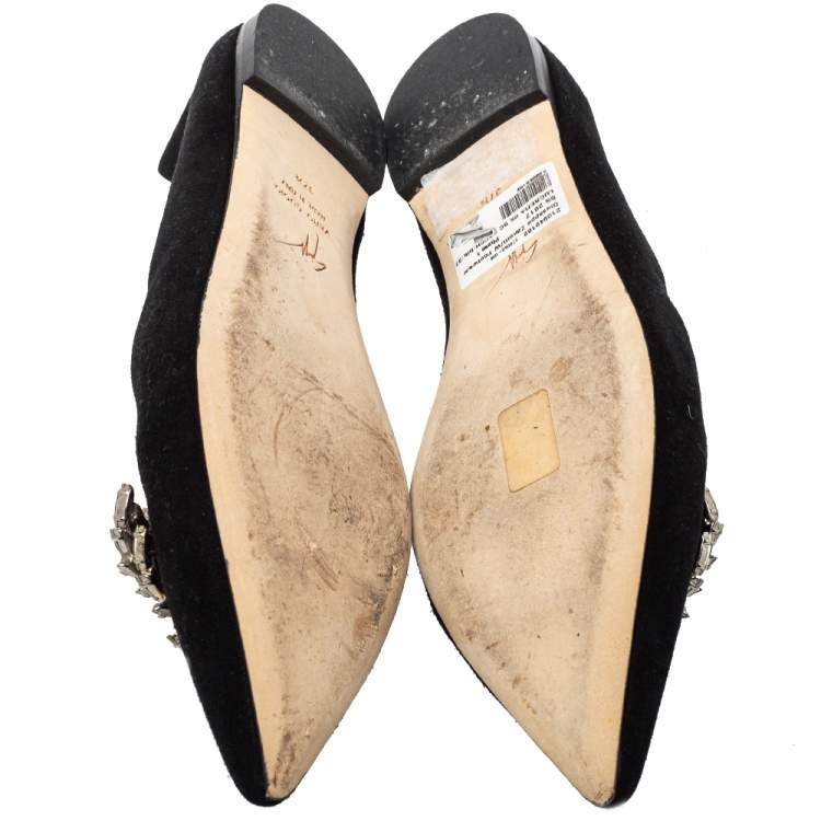 Pre Owned Giuseppe Zanotti Black Suede Embellished Ballet  Flats Size 37.5