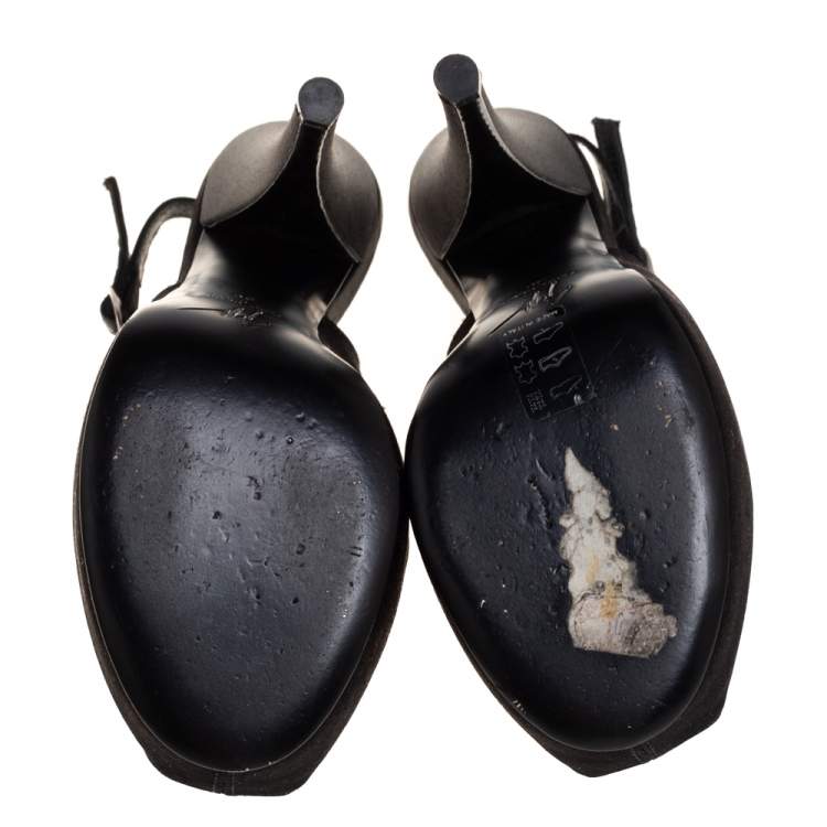 Pre Owned Giuseppe Zanotti Black Satin Platform Peep Toe Slingback Sandals Size 36