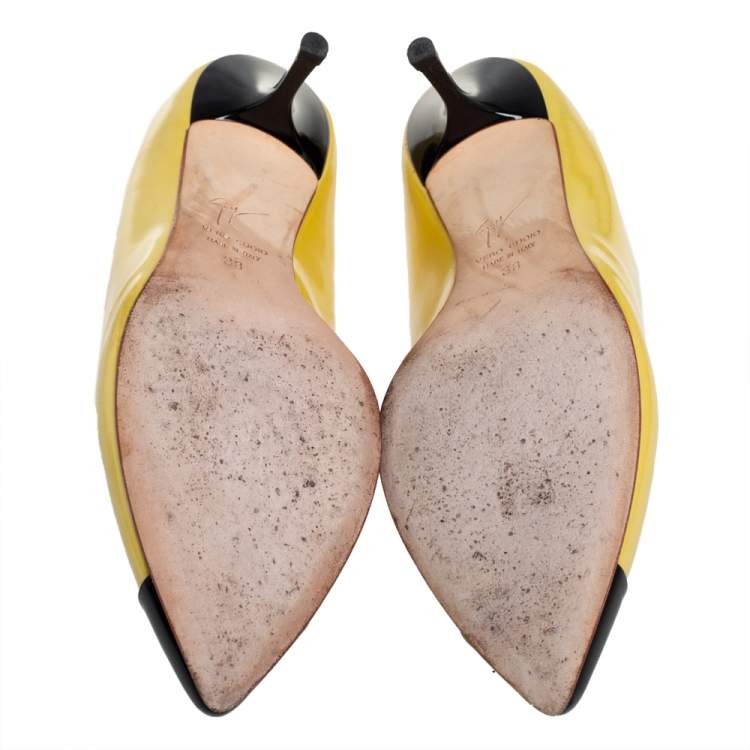 Pre Owned Giuseppe Zanotti Yellow/Black Patent Leather Cap Toe Pumps Size 38