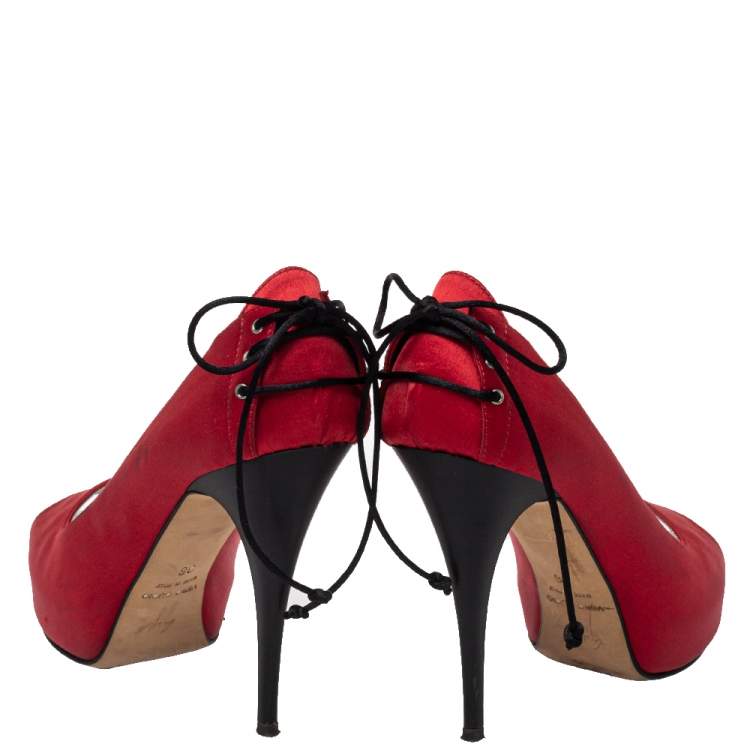 Pre Owned Giuseppe Zanotti Red Satin Peep Toe Platform Pumps Size 36