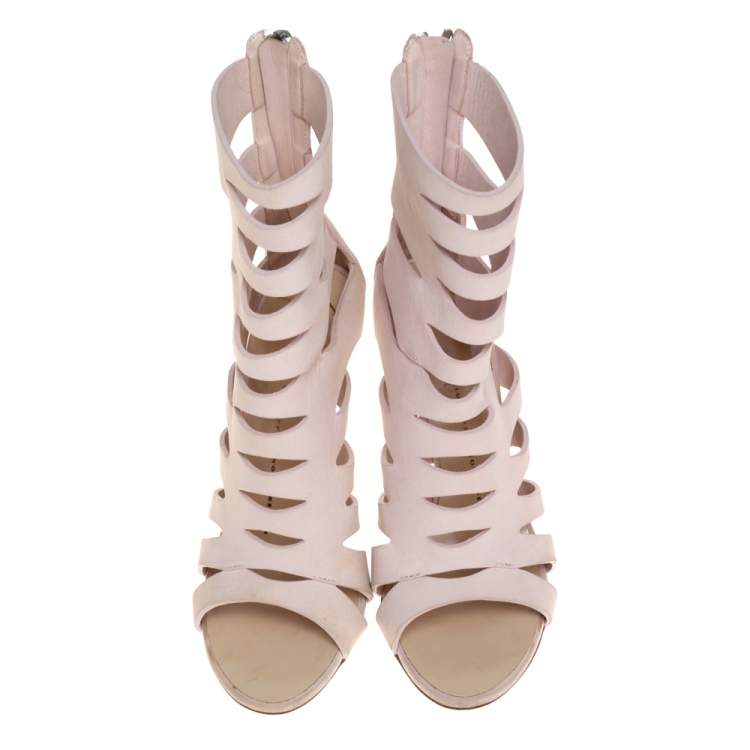 Pre Owned Giuseppe Zanotti Pink Leather Cut Out Booties Size 36
