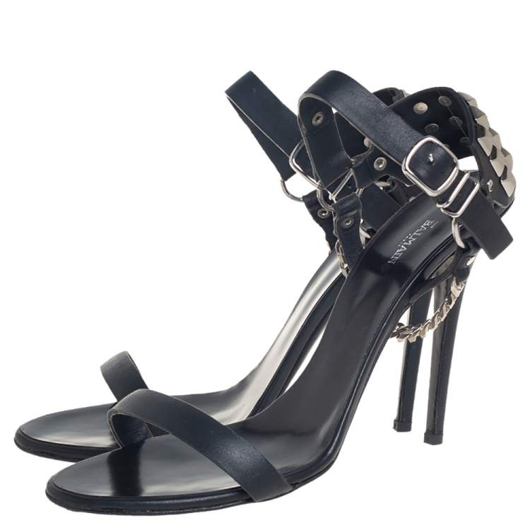 Pre Owned Giuseppe Zanotti x Balmain Black Leather Studded Accents Sandals Size 42