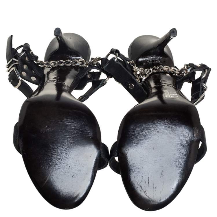Pre Owned Giuseppe Zanotti x Balmain Black Leather Studded Accents Sandals Size 42