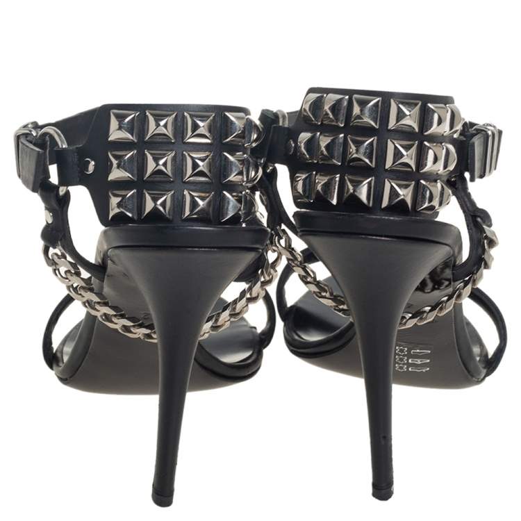 Pre Owned Giuseppe Zanotti x Balmain Black Leather Studded Accents Sandals Size 42