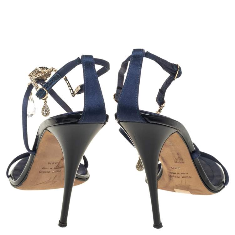 Pre Owned Giuseppe Zanotti Blue Satin Embellished Sandals Size 38.5