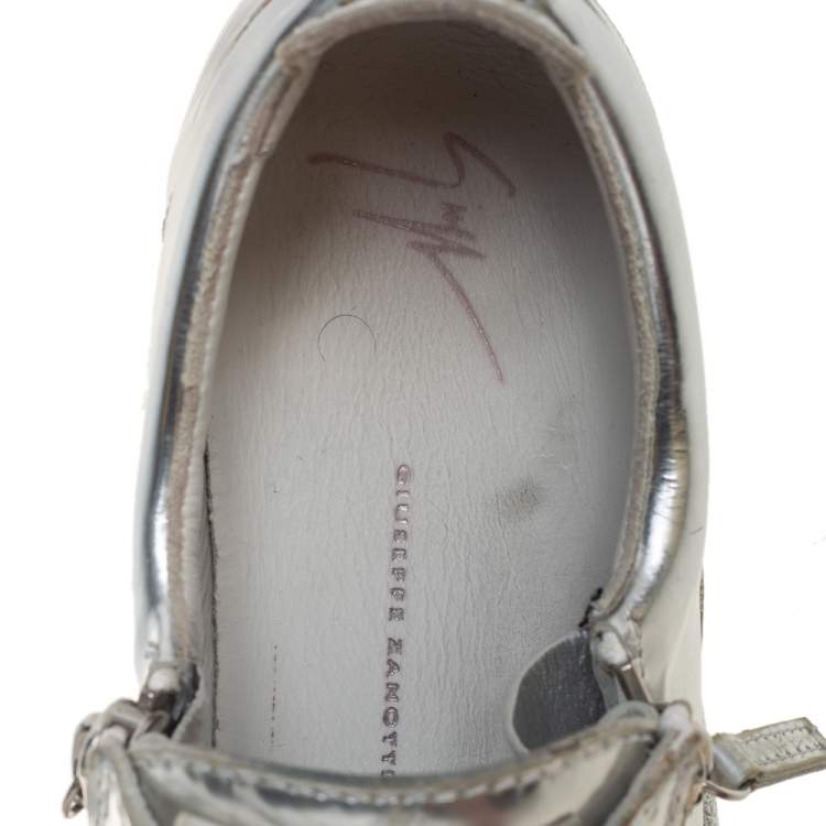 Pre Owned Giuseppe Zanotti Silver Leather Lace up Sneakers Size 40