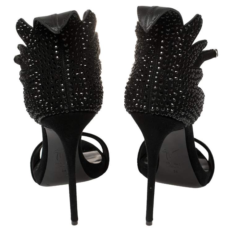 Pre Owned Giuseppe Zanotti Black Suede Coline Embellished Open Toe Sandals Size 39