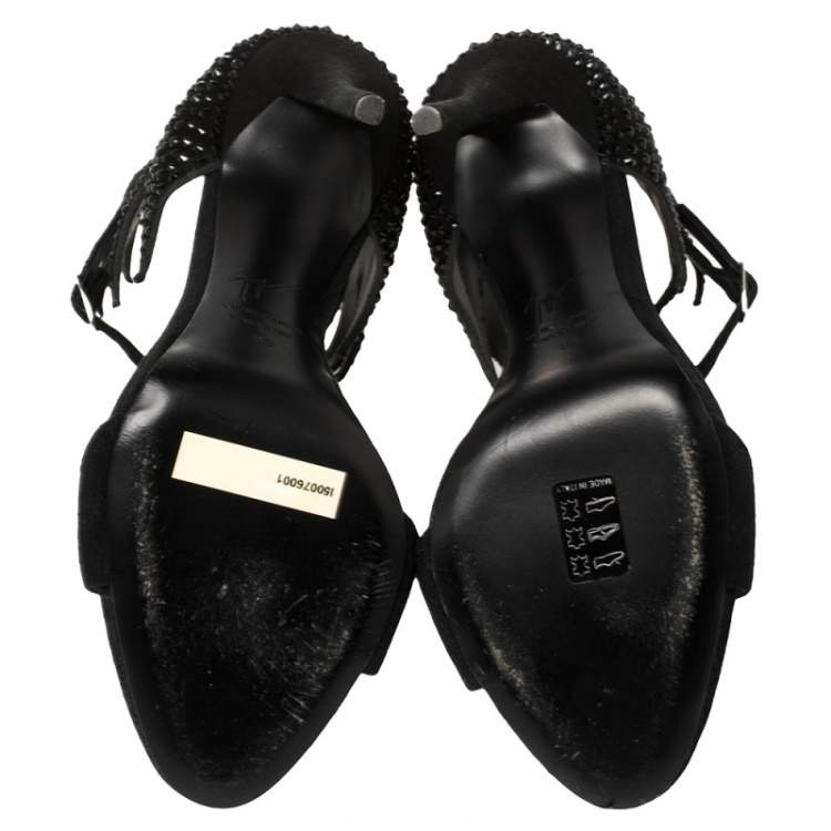 Pre Owned Giuseppe Zanotti Black Suede Coline Embellished Open Toe Sandals Size 39