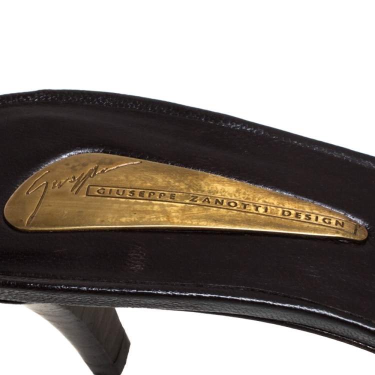 Pre Owned Giuseppe Zanotti Brown Leather Buckle Detail Open Toe Sandals Size 37