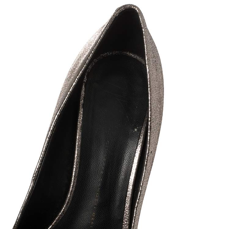 Pre Owned Giuseppe Zanotti Silver Crackle Leather Peep Toe Pumps Size 40