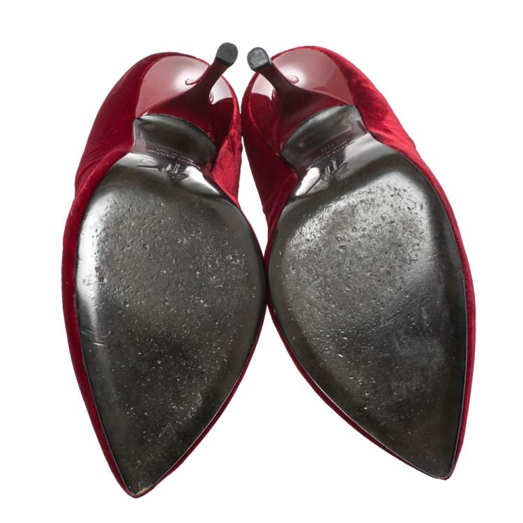 Pre Owned Giuseppe Zanotti Red Velvet Pointed Toe Pumps Size 38