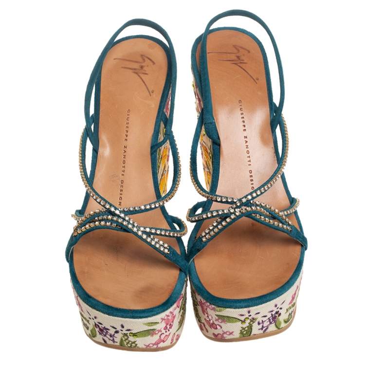 Pre Owned Giuseppe Zanotti Blue Suede Embellished Sandals Size 38 